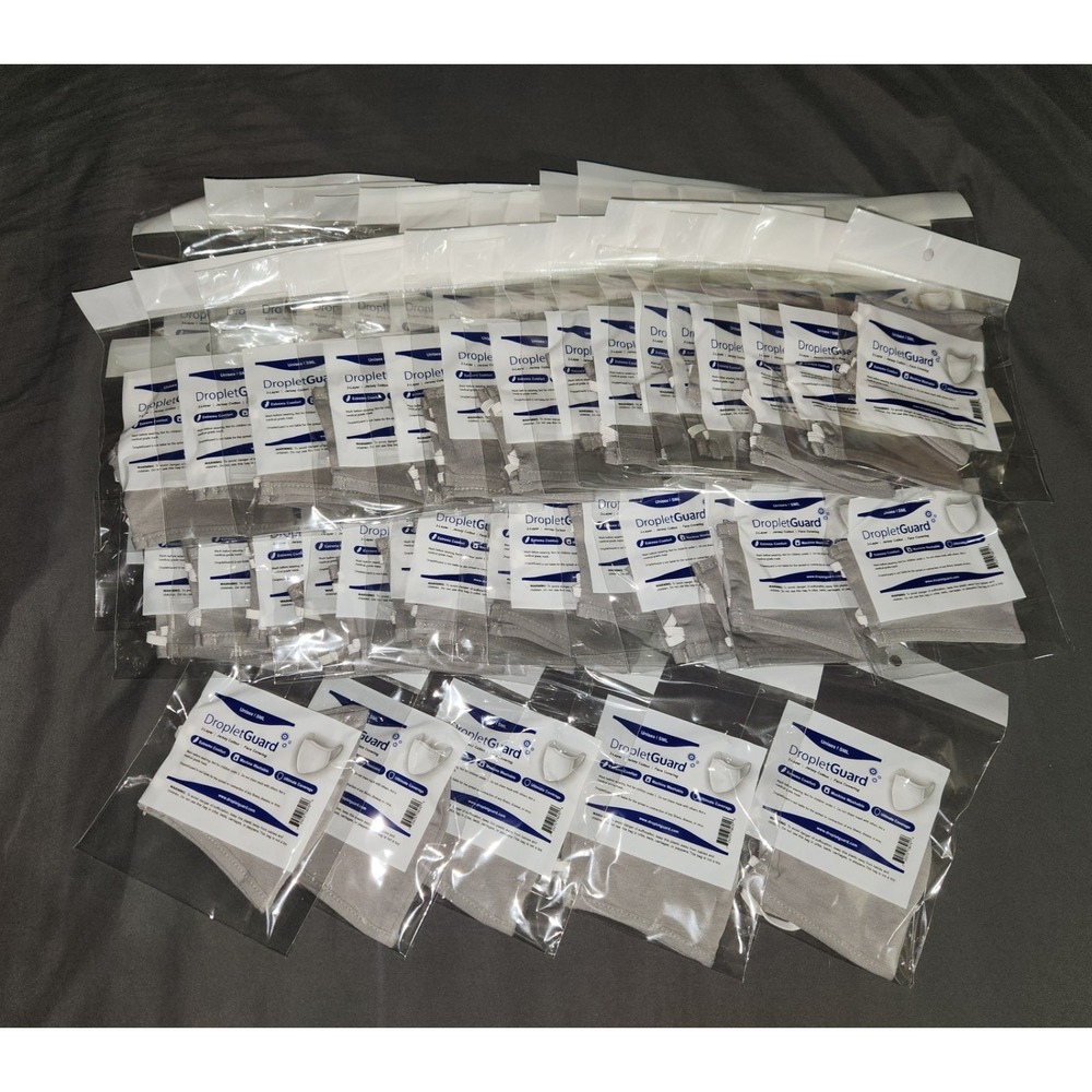 (50)‎ Lot of Unisex Gray Droplet Guard 2 Layer Jersey Cotton Face Covering Mask